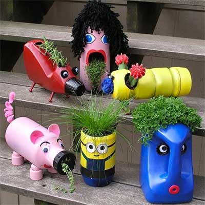 DIY Recycled Bottle Planters Garden Activity for Kids